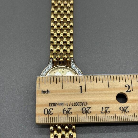 Ladies DMQ Swiss Quartz Gold Tone Watch Cubic Zirconia Bezel Bracelet Band WORKS - Picture 9 of 12